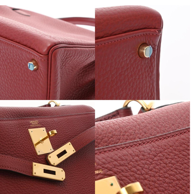 Hermes Kelly 32 in a red leather with a strap and accessories