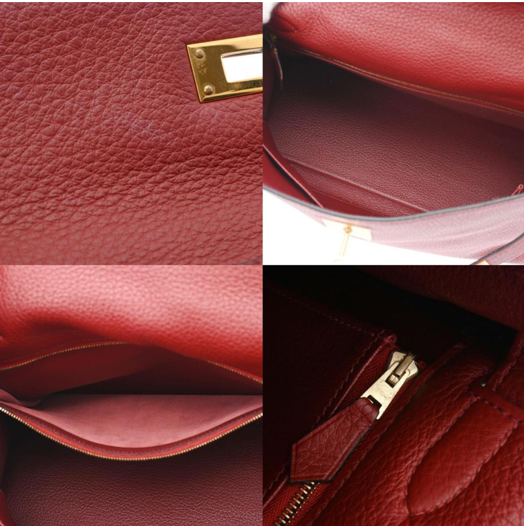 Hermes Kelly 32 in a red leather with a strap and accessories