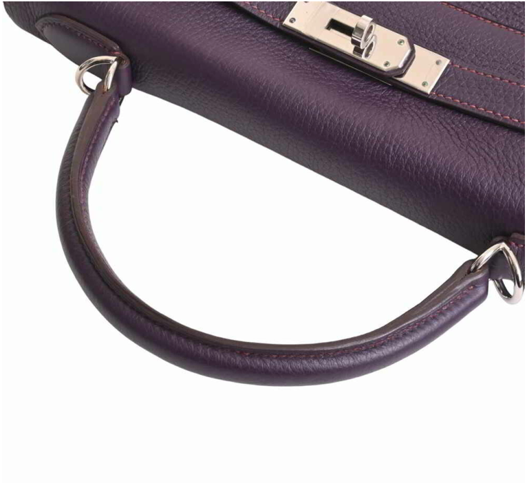 Hermes Kelly 32 violet Clemence leather handbag with box and accessories