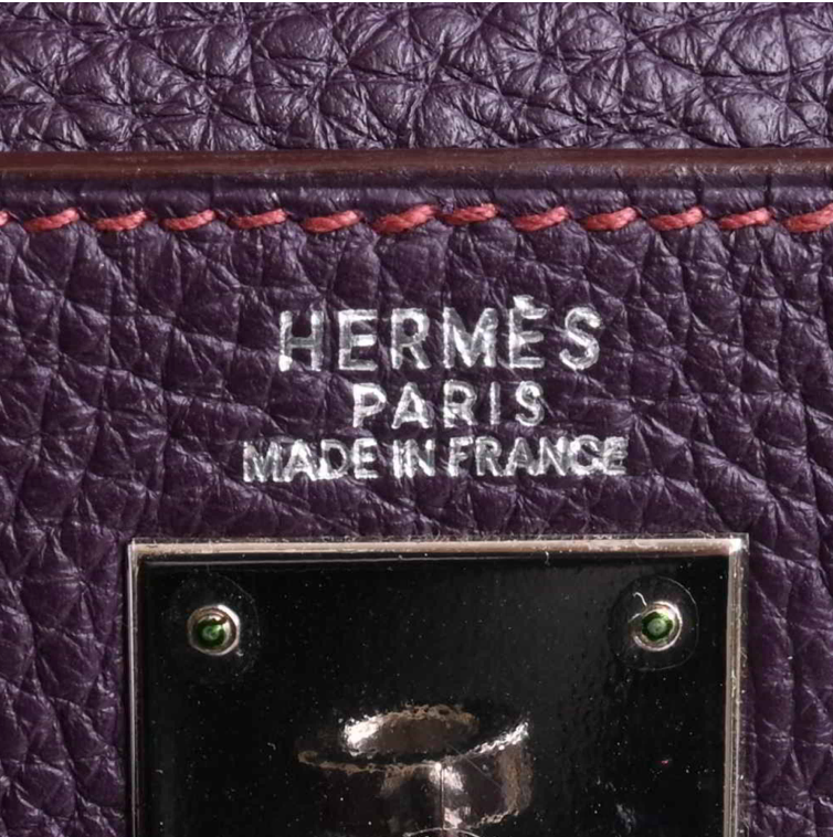 Bolso de mano Hermes Kelly 32 violeta Clemence de piel con estuche y accesorios