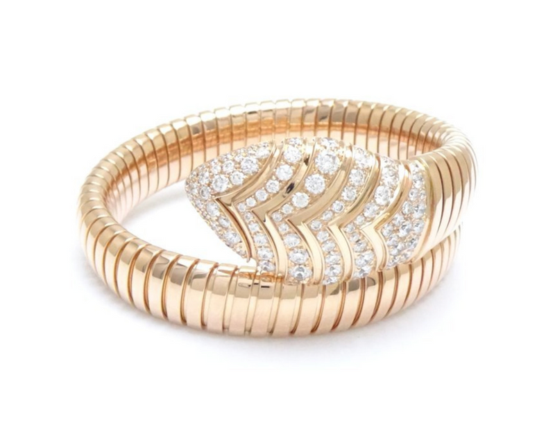 Bulgari Serpenti Tubogas single spiral bracelet in 18k rose gold, set with pavé diamonds of 3.2ctw