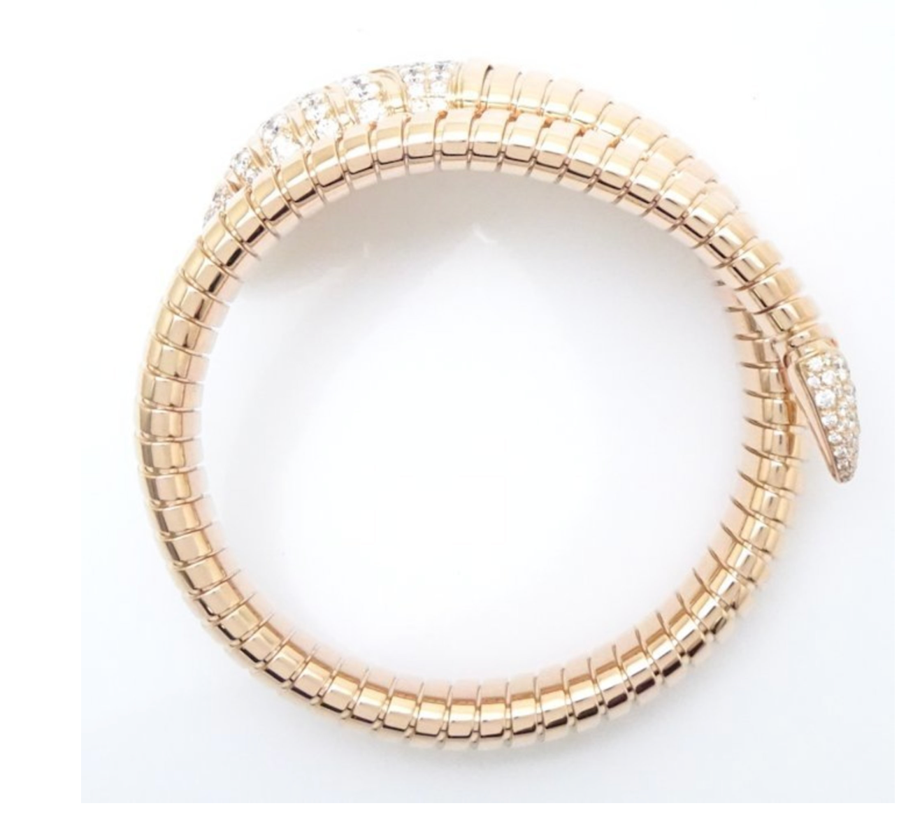 Bulgari Serpenti Tubogas single spiral bracelet in 18k rose gold, set with pavé diamonds of 3.2ctw
