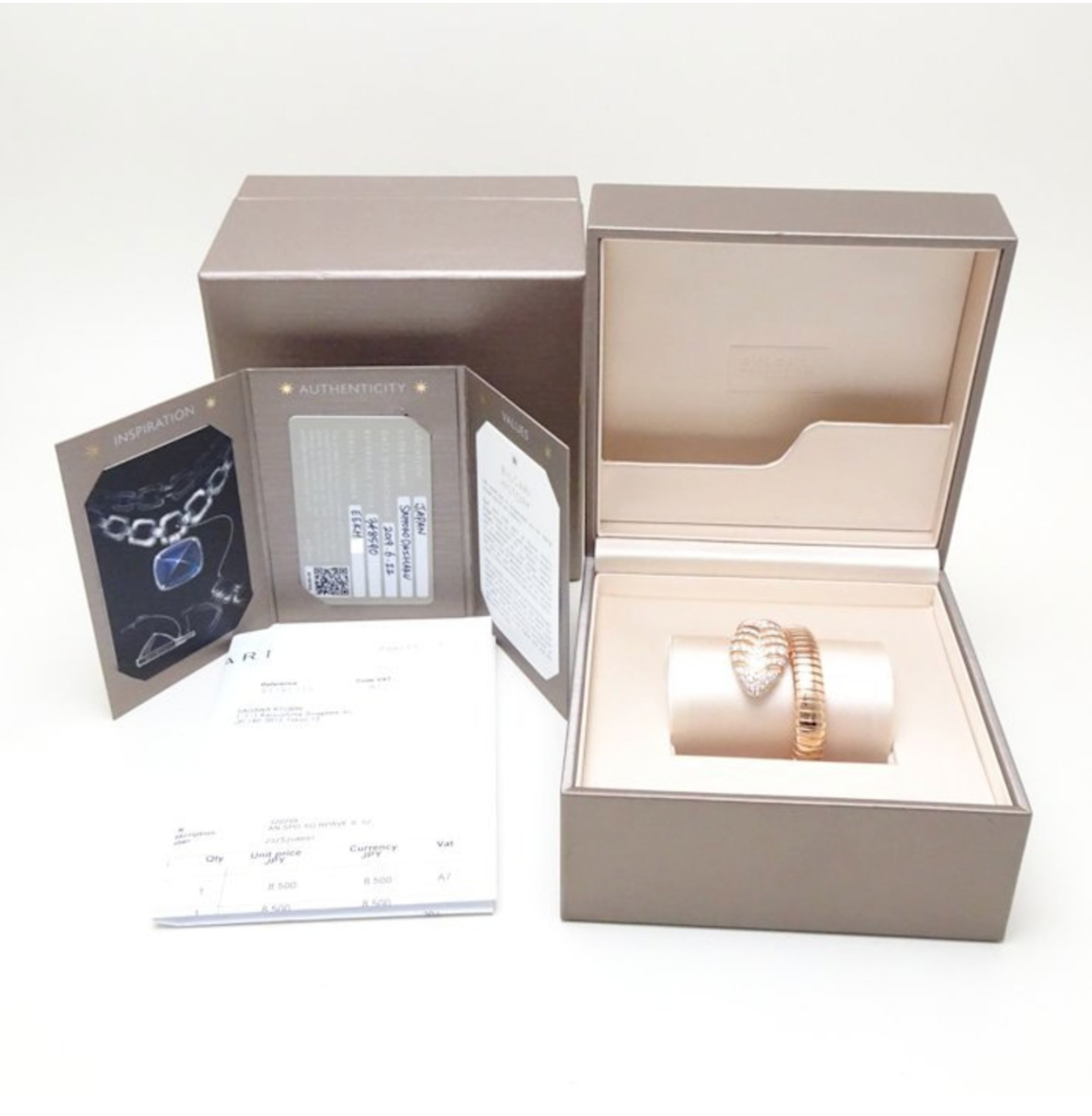 Bulgari Serpenti Tubogas single spiral bracelet in 18k rose gold, set with pavé diamonds of 3.2ctw