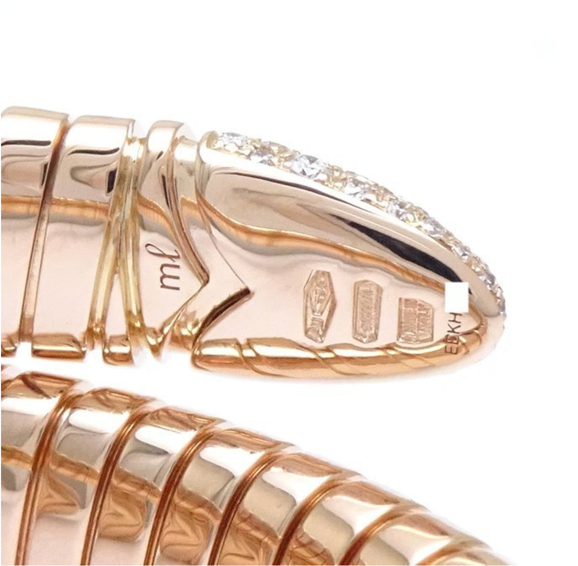Bulgari Serpenti Tubogas single spiral bracelet in 18k rose gold, set with pavé diamonds of 3.2ctw