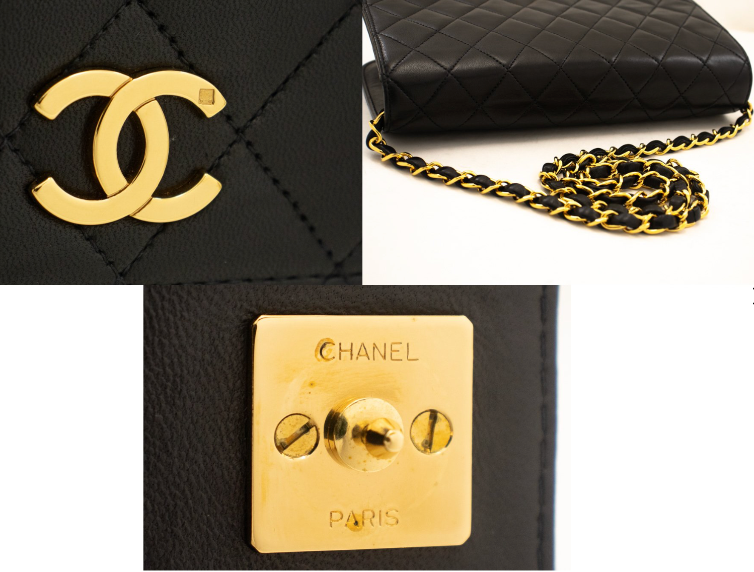 Bolsa de hombro con la cadena de aleta completa de Chanel vintage en el juego completo: con la caja, la bolsa de polvo y la tarjeta de autenticidad