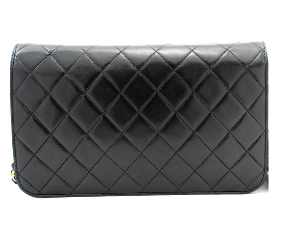 CHANEL Full Chain Flap Black Quilted Lambskin Shoulder Bag in full set