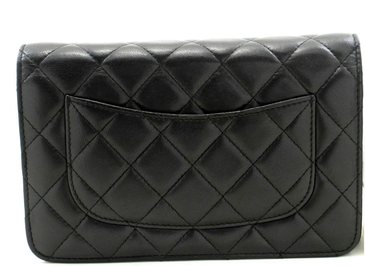 Billetera CC CC Clas Class CC de Lambskin acolchada 2016 de 2016 en cadena con hardware plateado en color negro