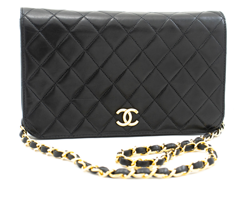 CHANEL Full Chain Flap Black Quilted Lambskin Shoulder Bag in full set