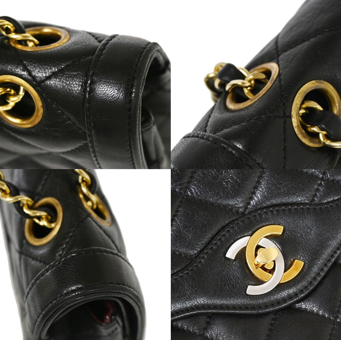 Bolso vintage CHANEL de doble solapa con cierre bicolor en juego completo