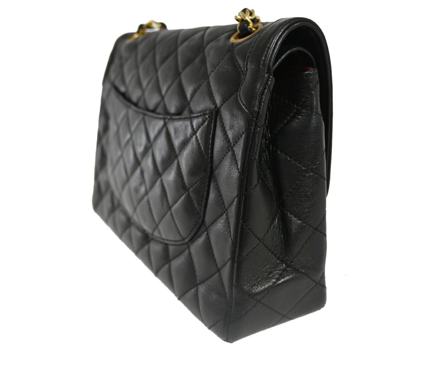 Bolso vintage CHANEL de doble solapa con cierre bicolor en juego completo