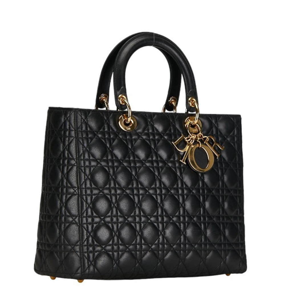 Lady Dior Dior Black Cannage Negro Lambbs de cuero de cuero de piel grande