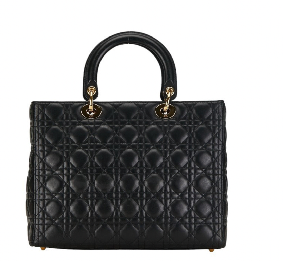 Lady Dior Dior Black Cannage Negro Lambbs de cuero de cuero de piel grande