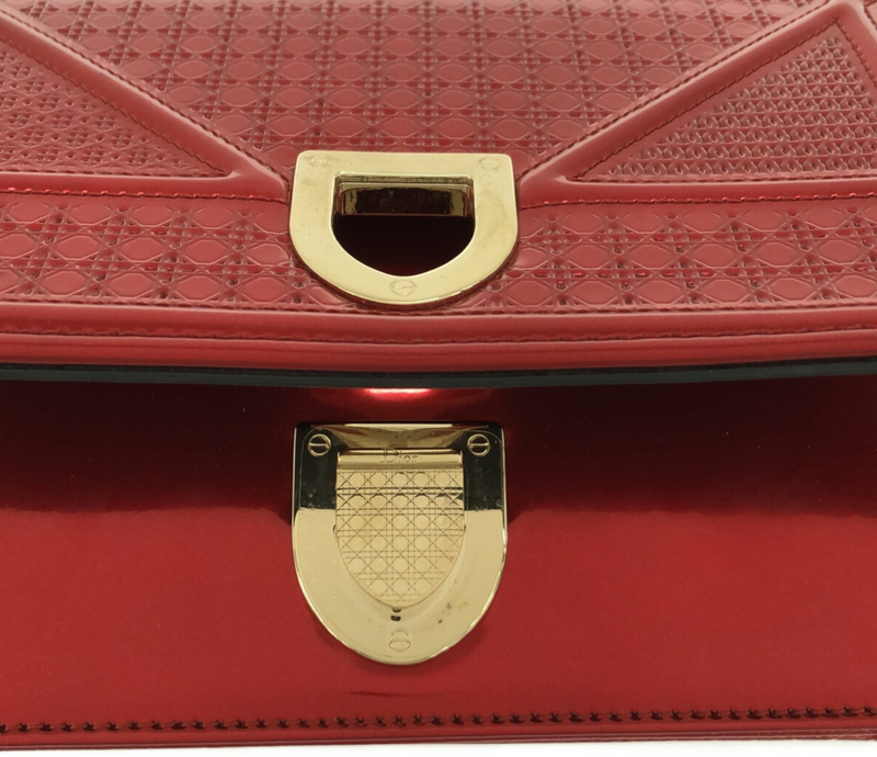 Dior Diorama in vibrant red colour crafted from metallic leather
