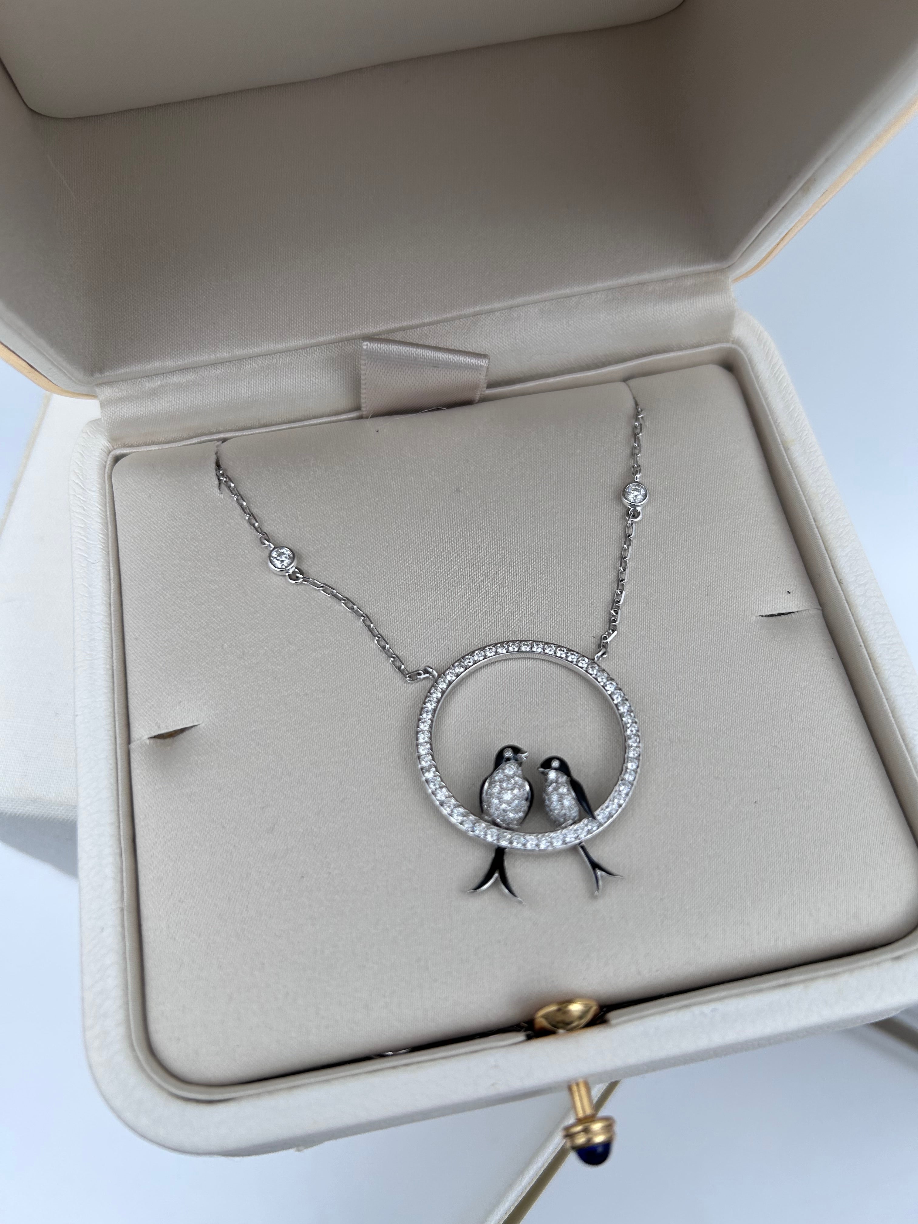 Pre owned full set Boucheron A Collection of Animals Hirunda, the Swallows Pendant made from 18k white gold