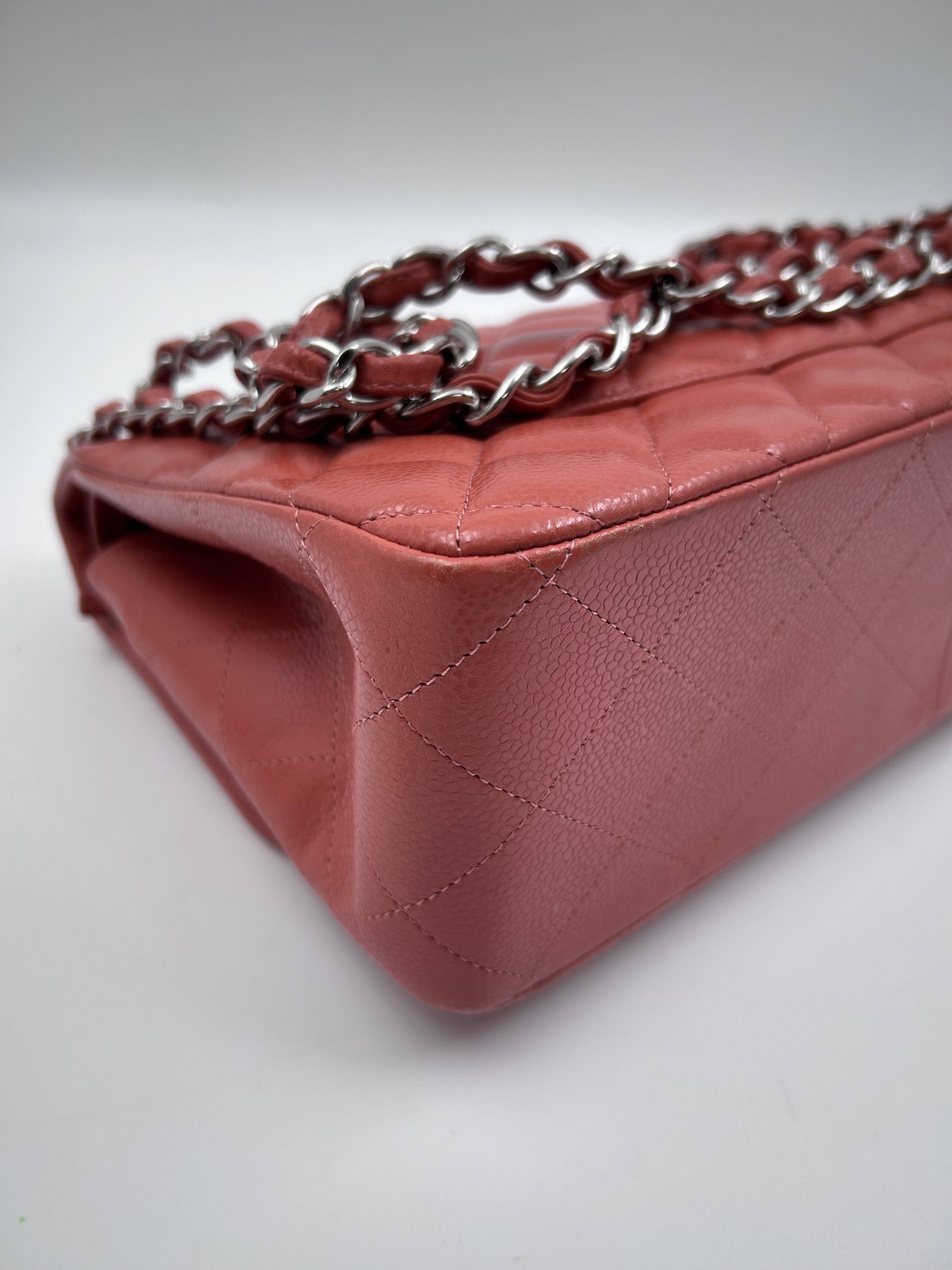 Pre-owned Chanel Jumbo Classic double flap Bag in Caramel Caviar leather with silver Hardwarer