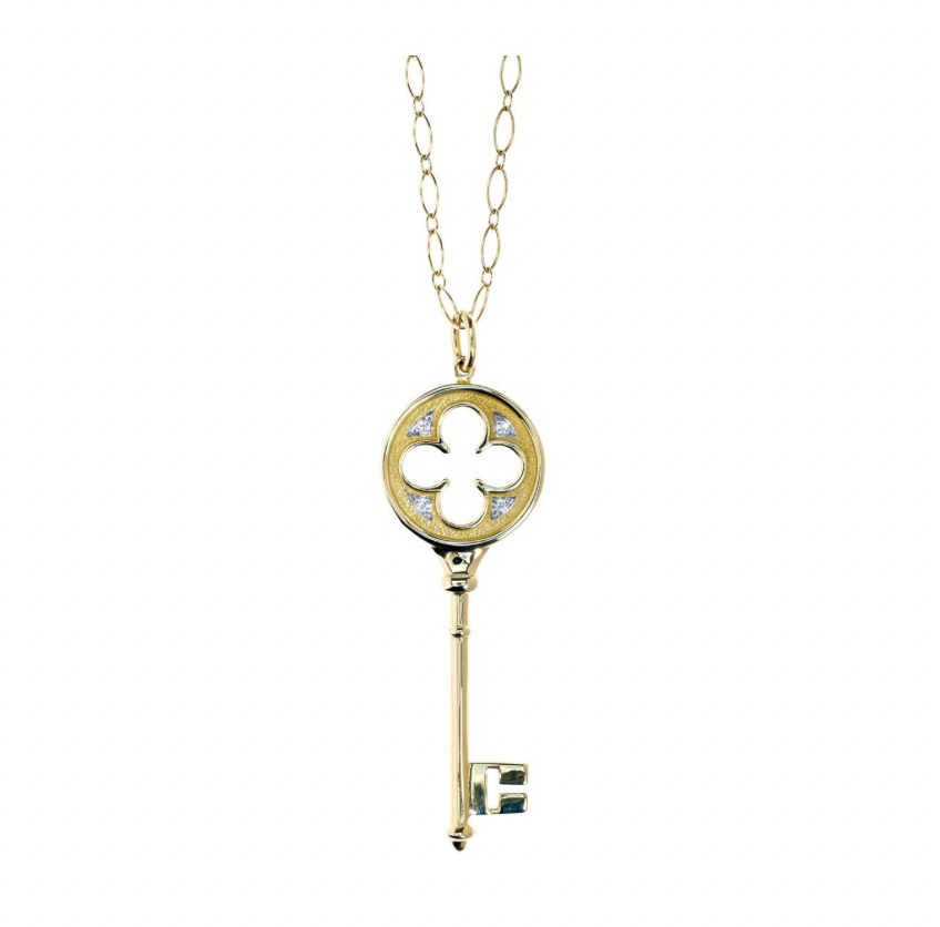 Pre-owned 18k yellow gold Tiffany & Co. Trèfle key necklace with diamonds