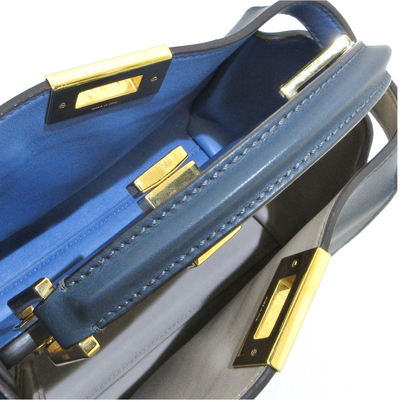 Fendi Peekaboo Iseeu Small Navy blue leather bag with a long strap