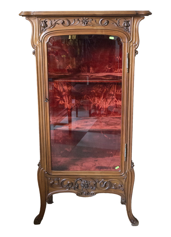 Art Nouveau hand-carved Nutwood showcase attributed to Louis Majorelle