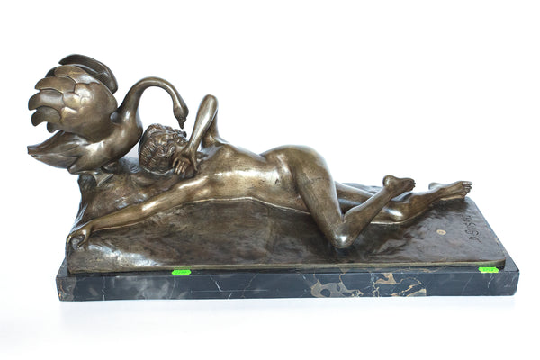 亨利·德西爾·格里薩 (Henri-Desire Grisard) 創作的裝飾藝術青銅雕像《勒達與天鵝》，大理石底座