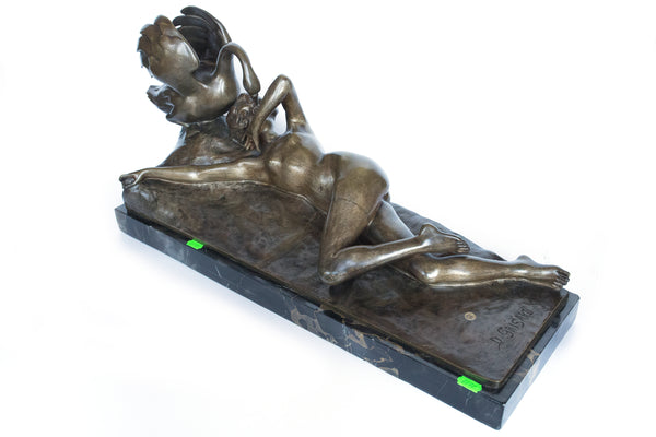 Figura de bronce Art Déco de Henri-Desire Grisard de “Leda y el cisne” sobre base de mármol