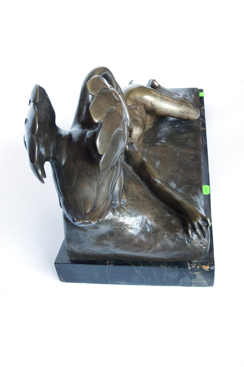 Art Deco bronze figure by Henri- Desire Grisard of “Leda and the swan” on a marble base
