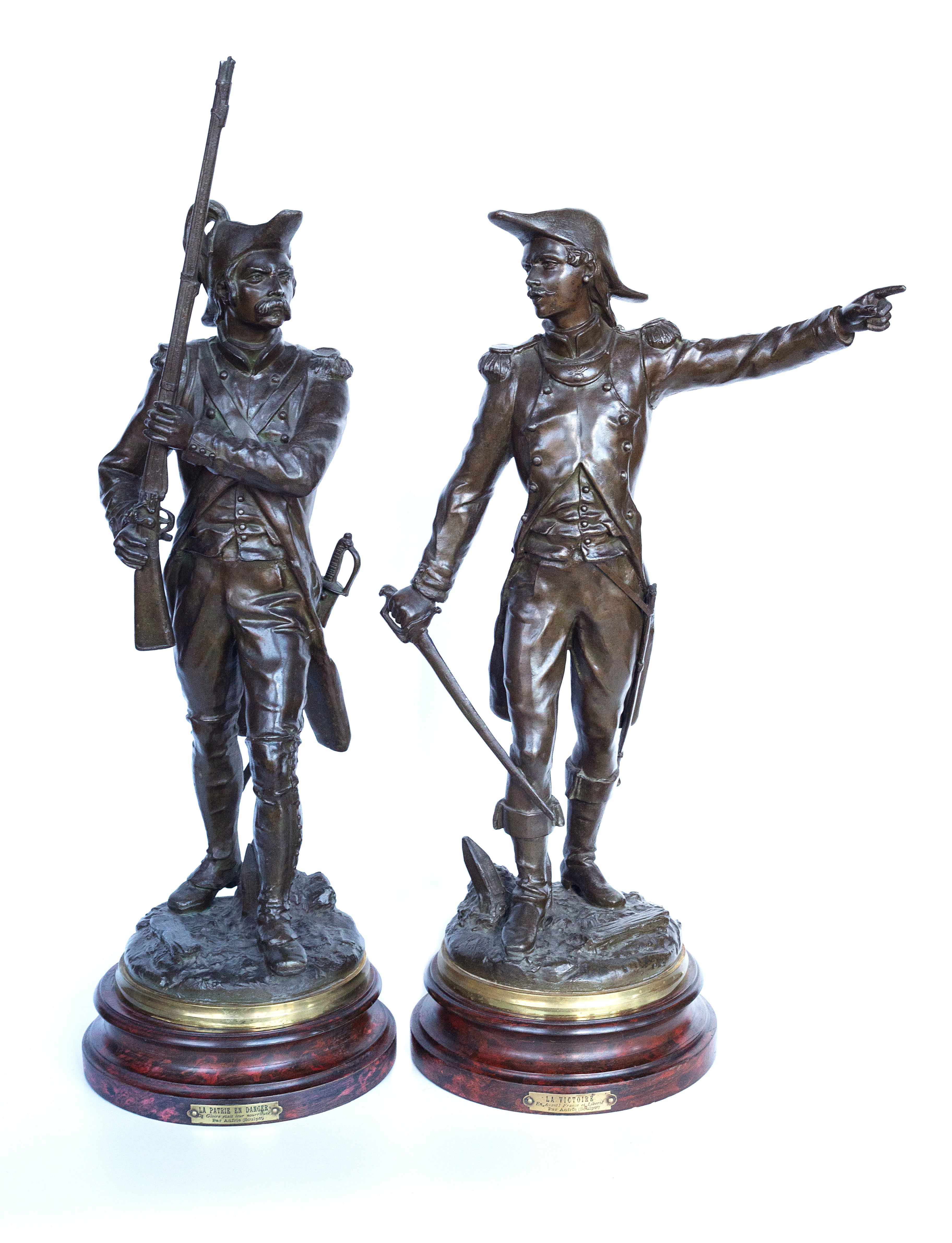 Pair of rare “LA Victoire” and “La Patrie en Danger” sculptures by Charles Anfrie