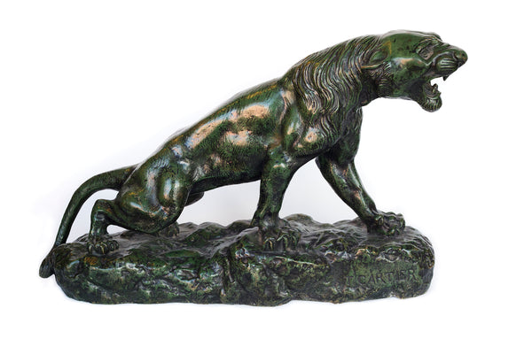19 世紀青銅，綠色銅綠咆哮豹，托馬斯·弗朗索瓦·卡地亞 (Thomas Francois Cartier) 設計