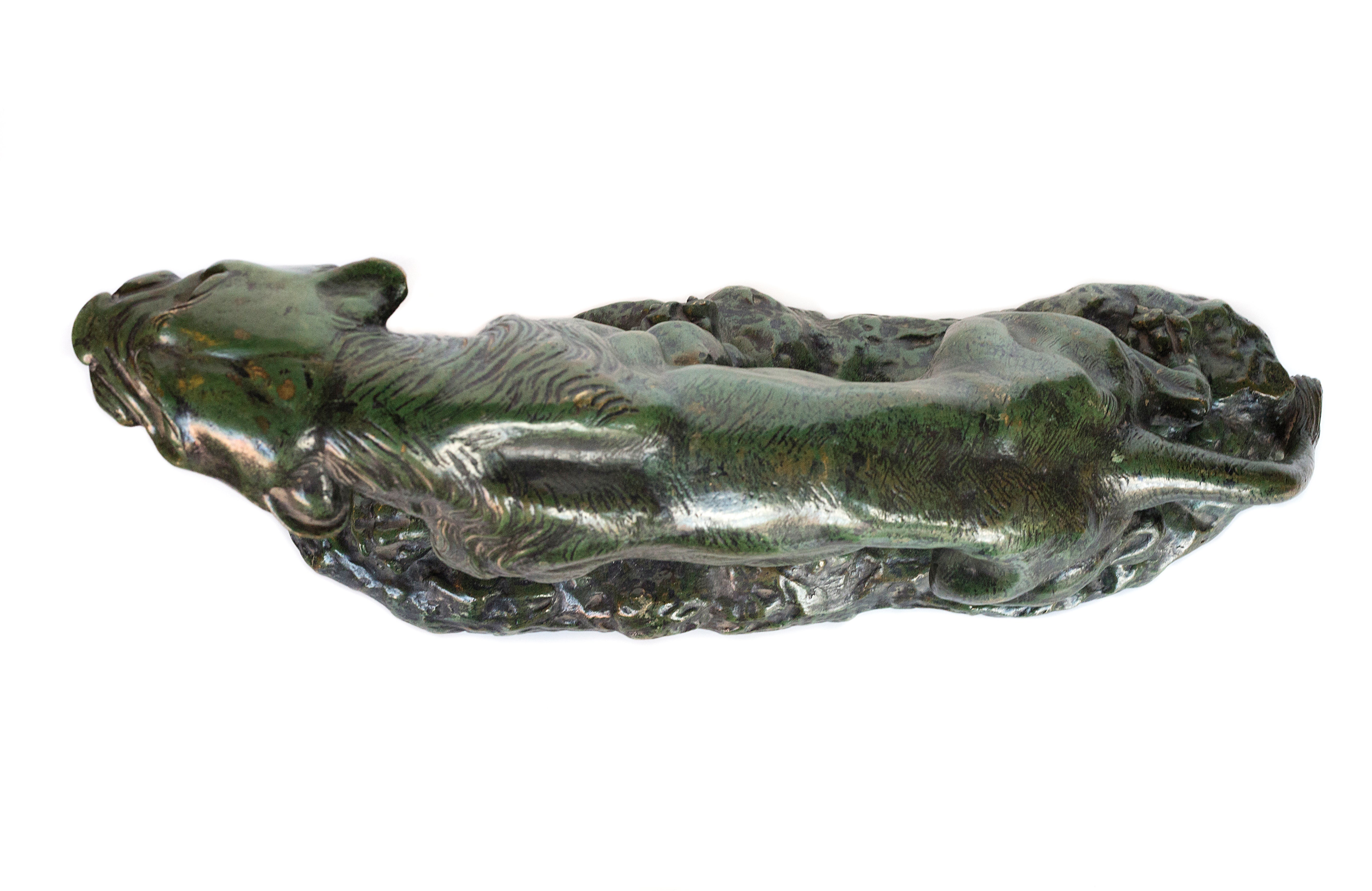 Siglo XIX Bronce con pátina verde Pantera rugiente de Thomas Francois Cartier