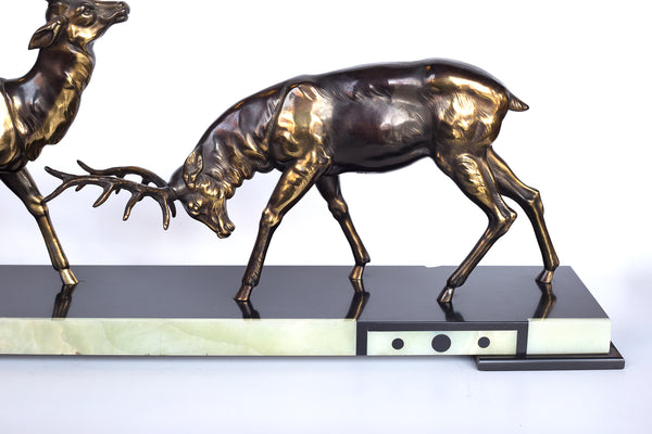 Fabulosa escultura Art Déco de dos ciervos de Limousin