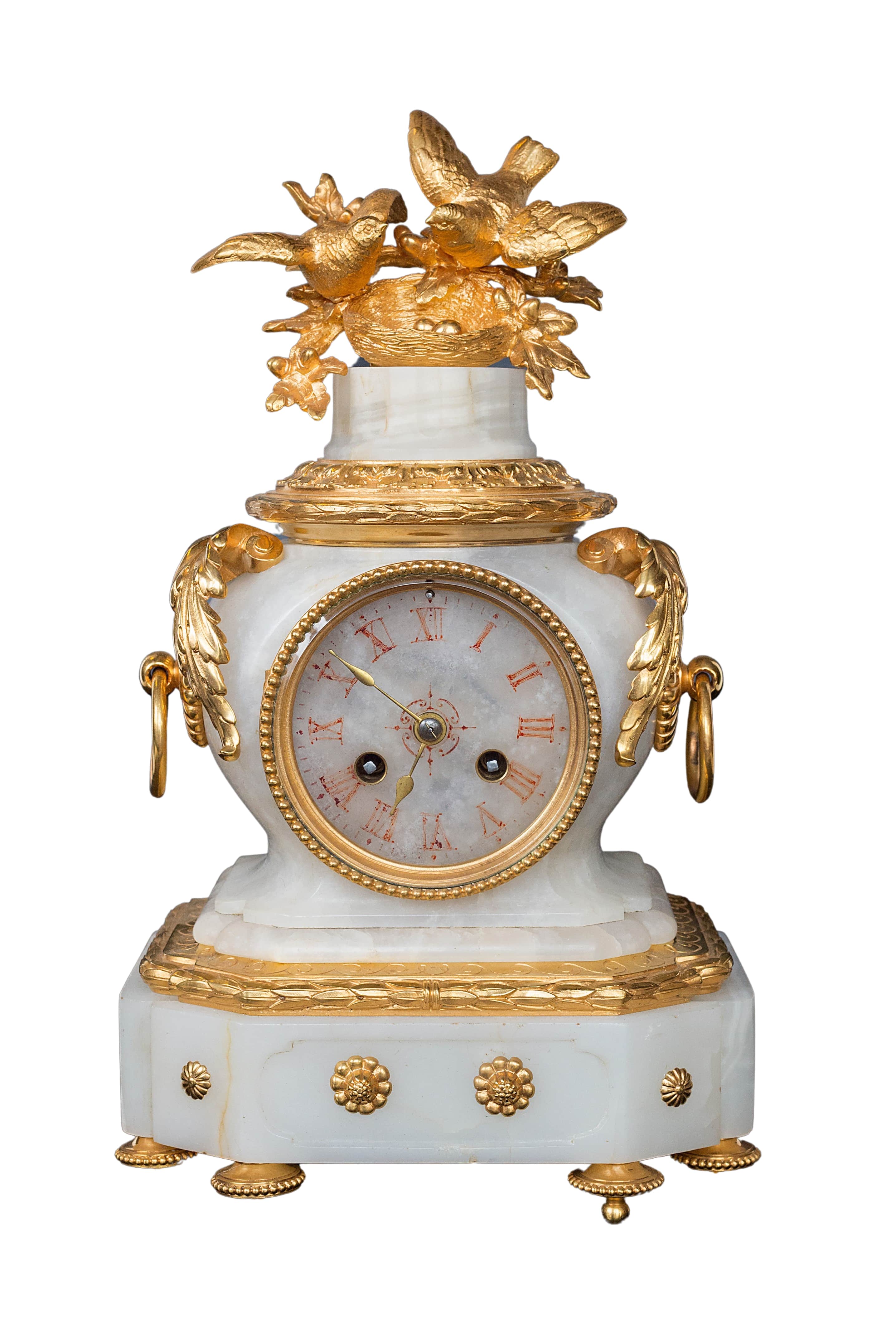 Antique French 19th-century Ormolu white marble mantel clock
