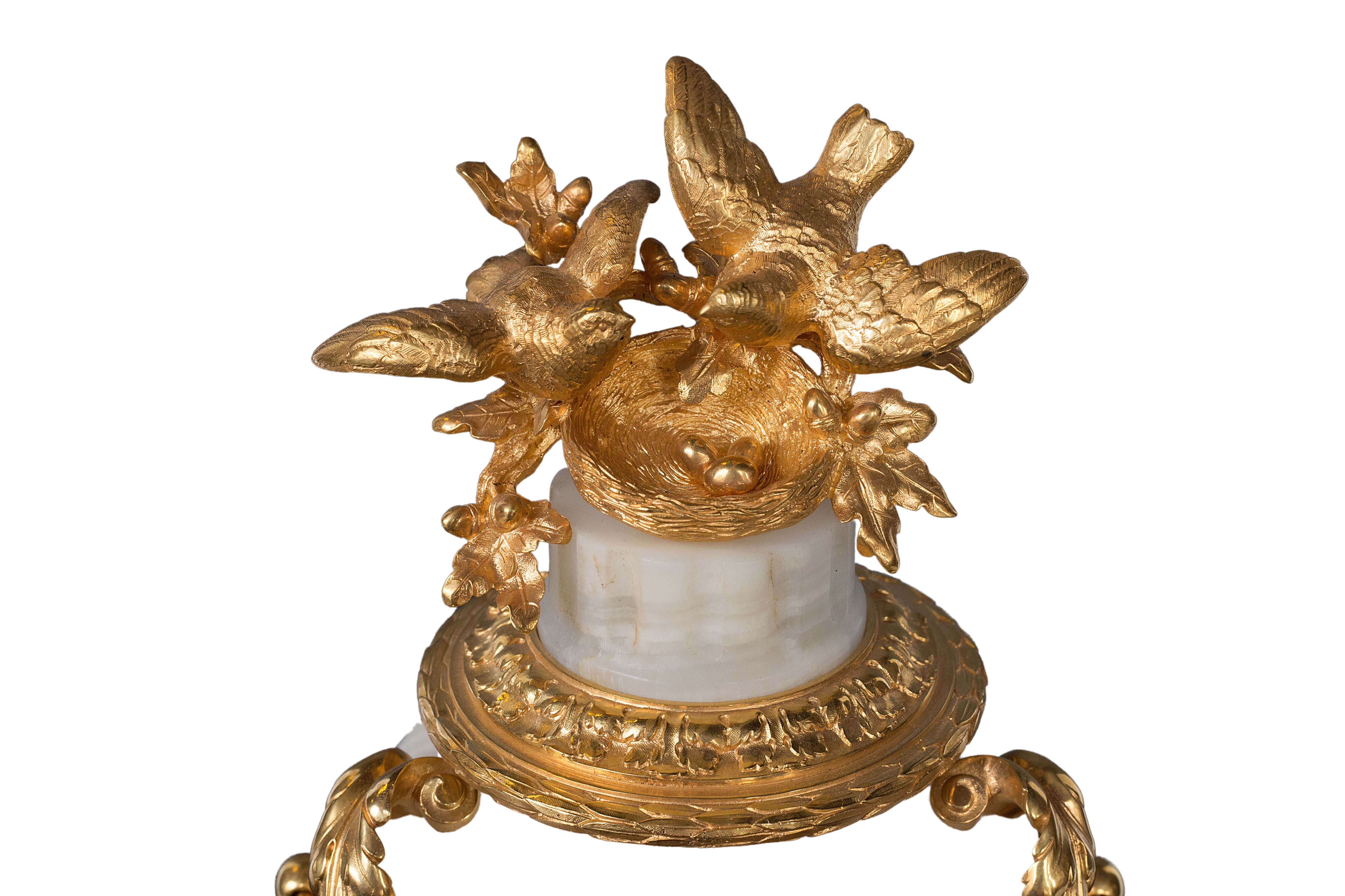 Antique French 19th-century Ormolu white marble mantel clock