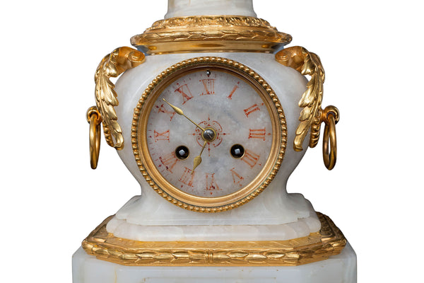 Reloj de sobremesa francés antiguo de mármol blanco Ormolu, siglo XIX