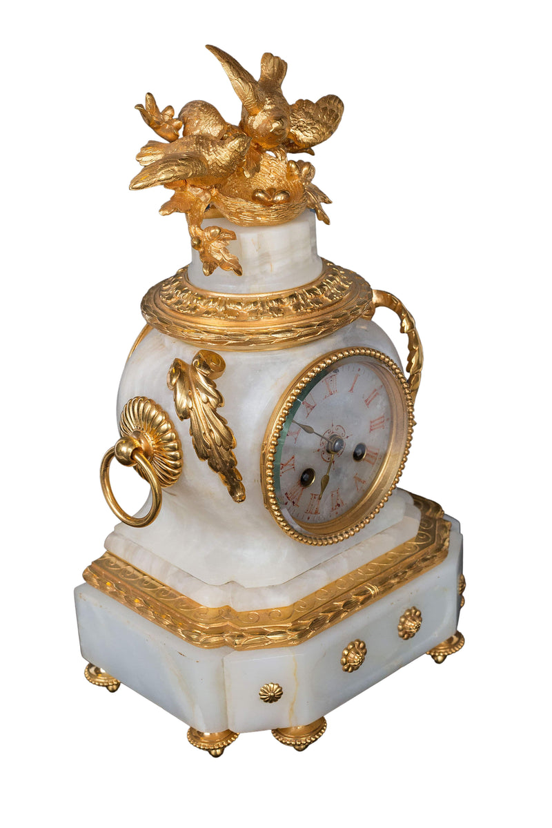 Antique French 19th-century Ormolu white marble mantel clock