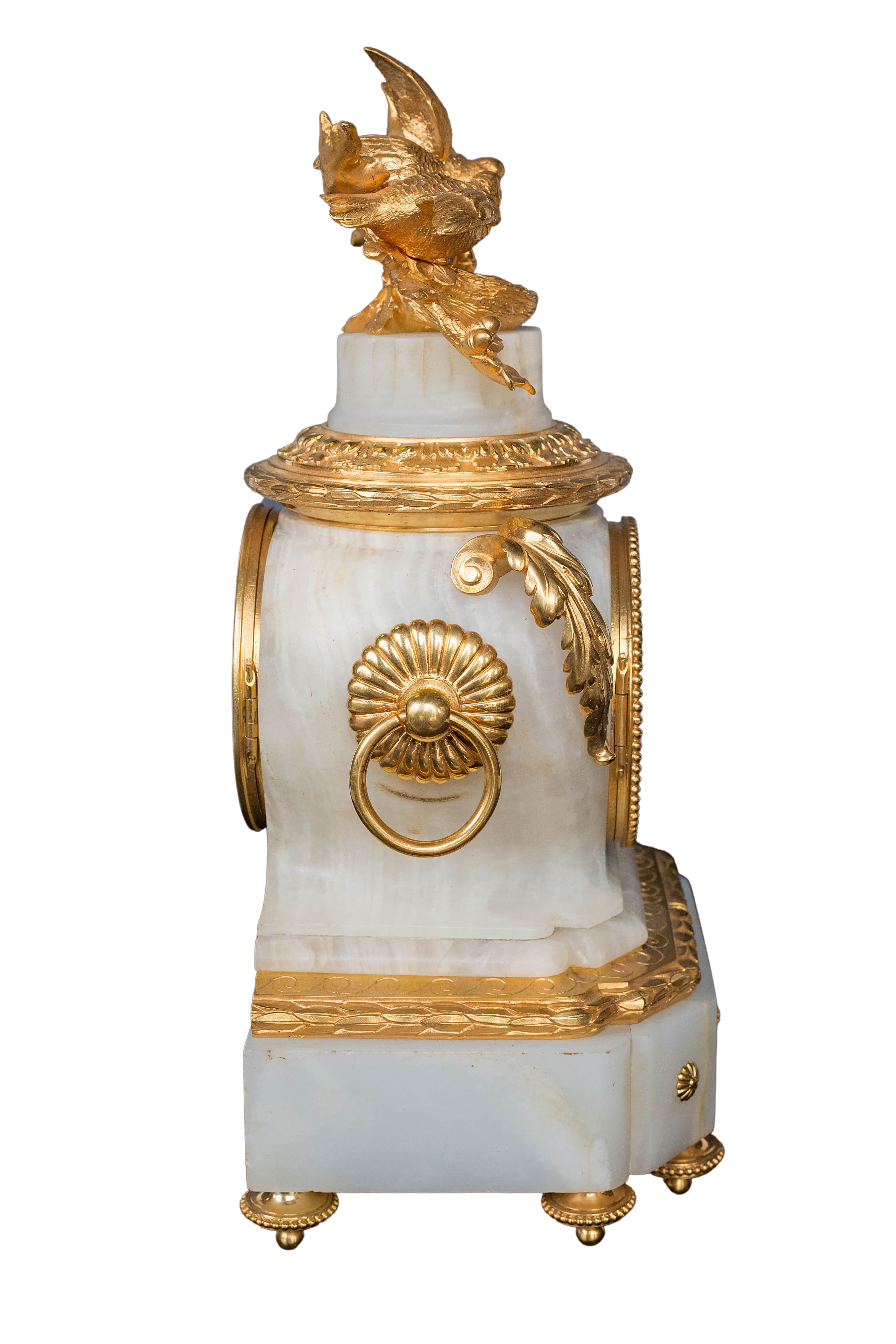 Antique French 19th-century Ormolu white marble mantel clock