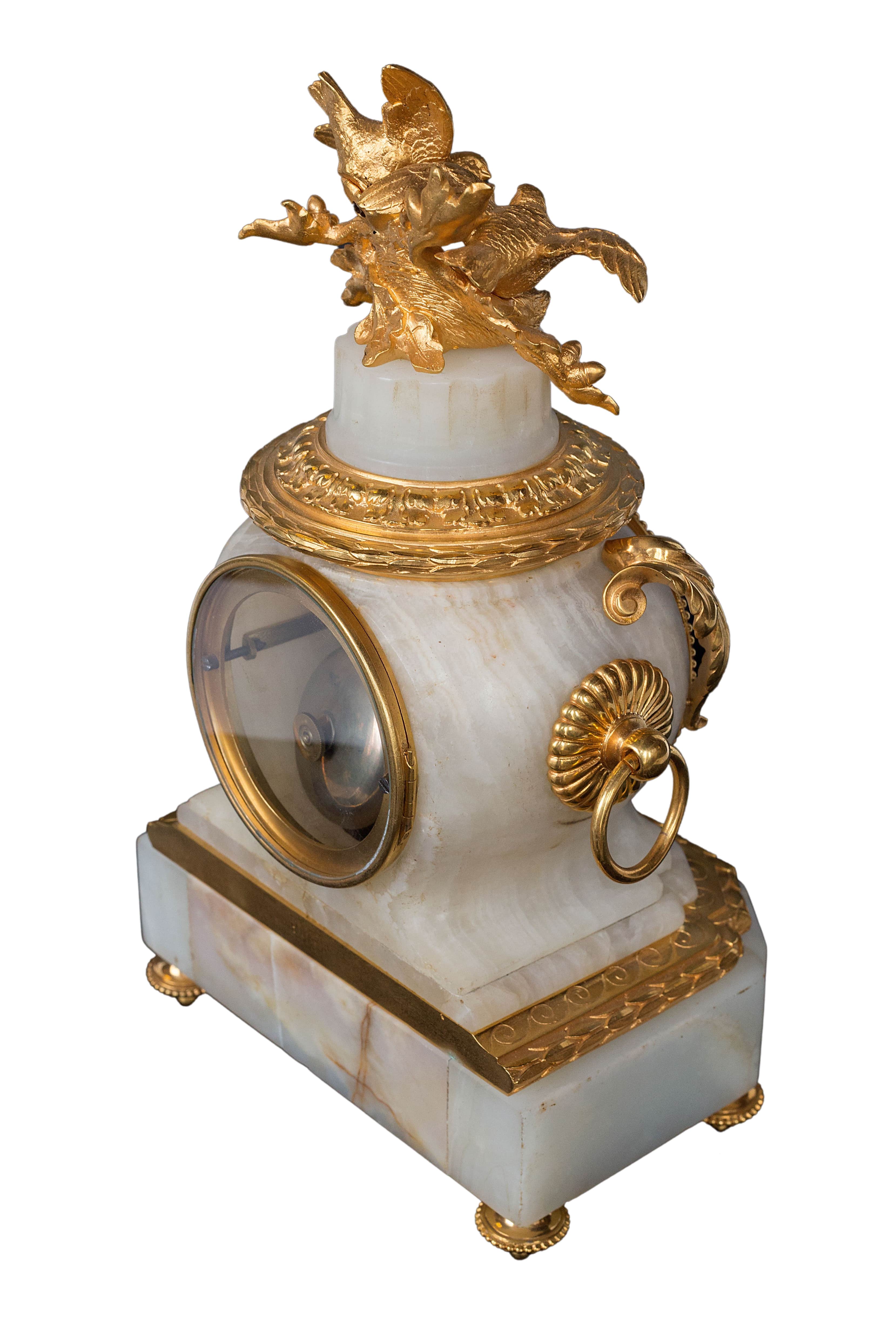 Antique French 19th-century Ormolu white marble mantel clock