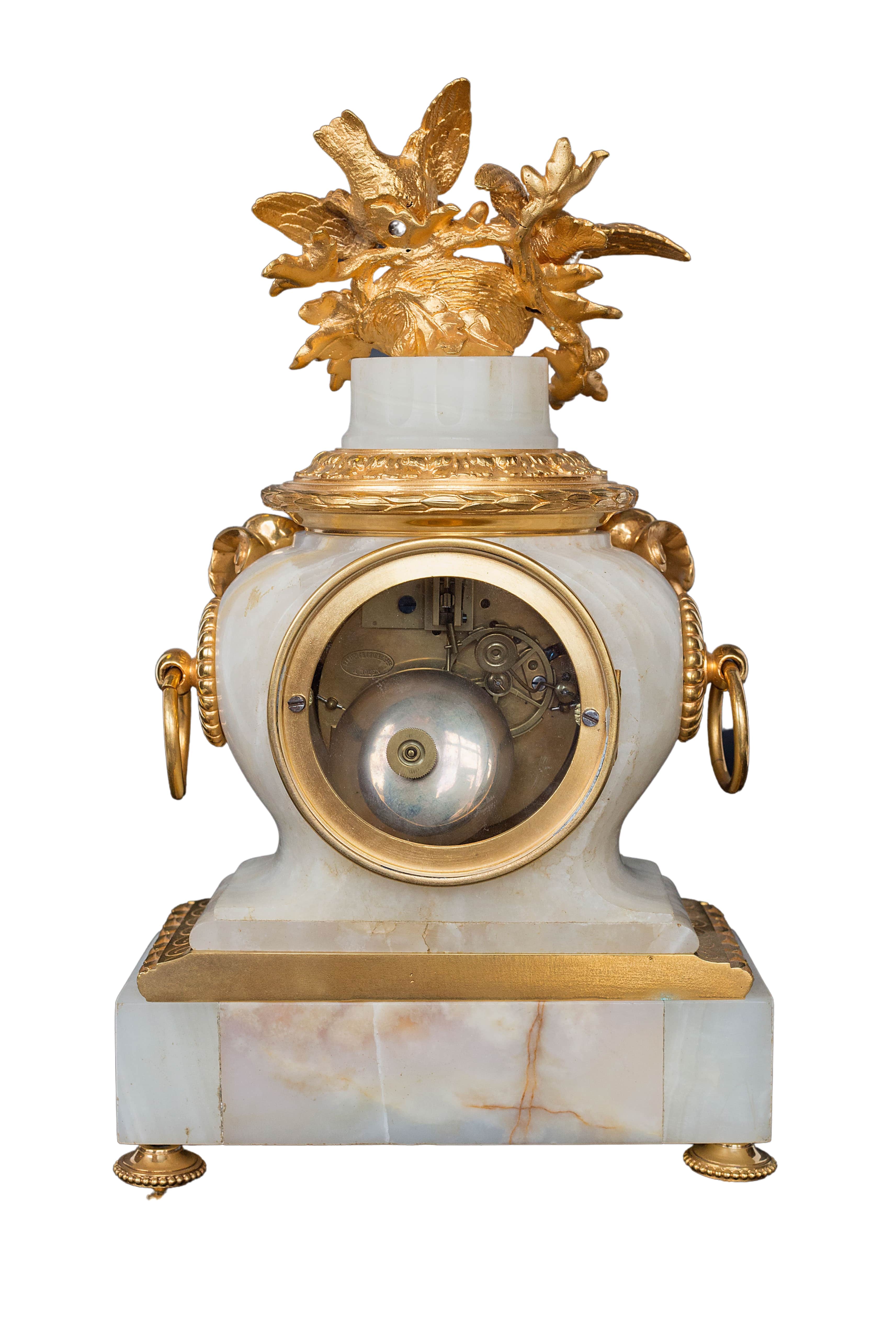 Antique French 19th-century Ormolu white marble mantel clock