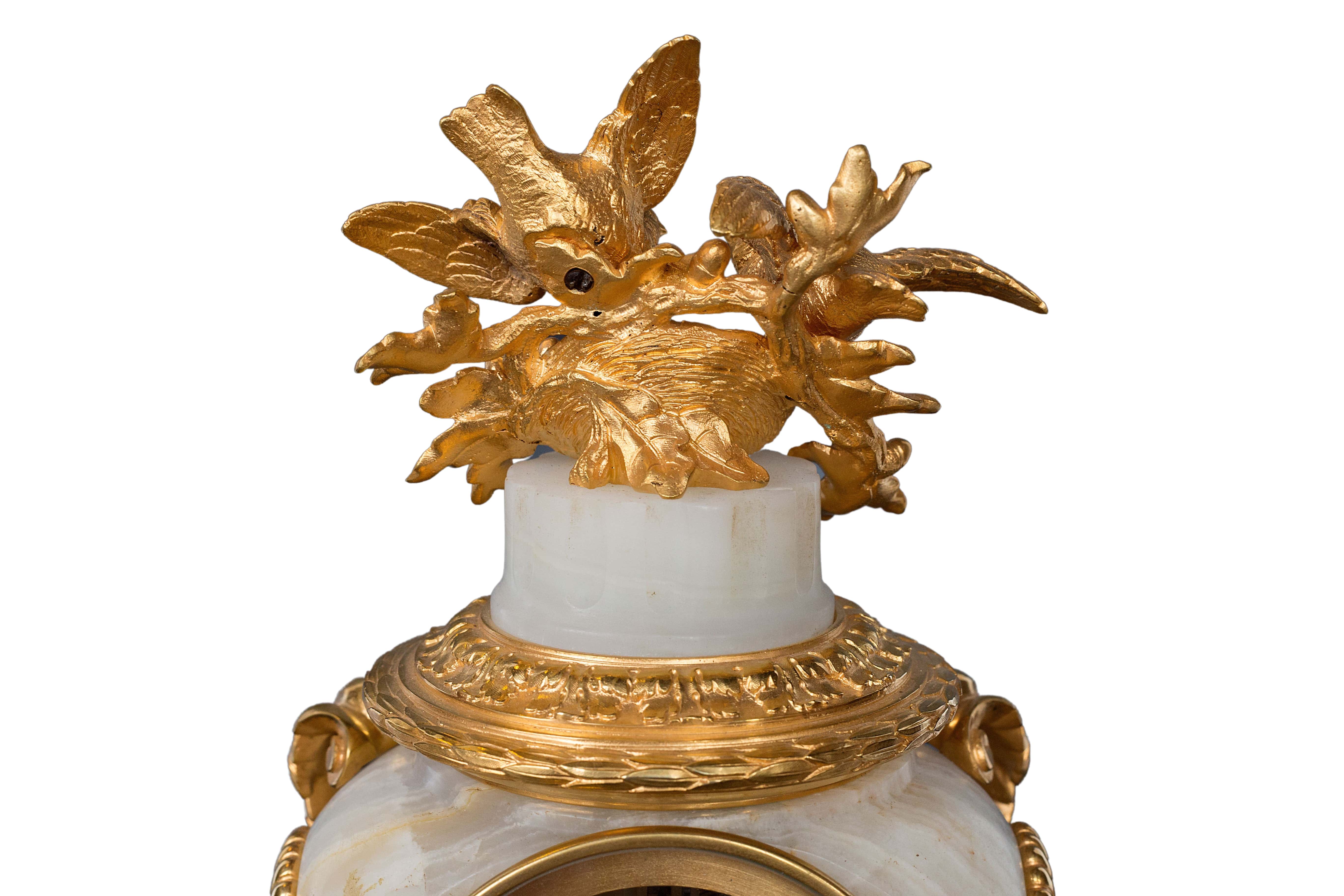 Antique French 19th-century Ormolu white marble mantel clock