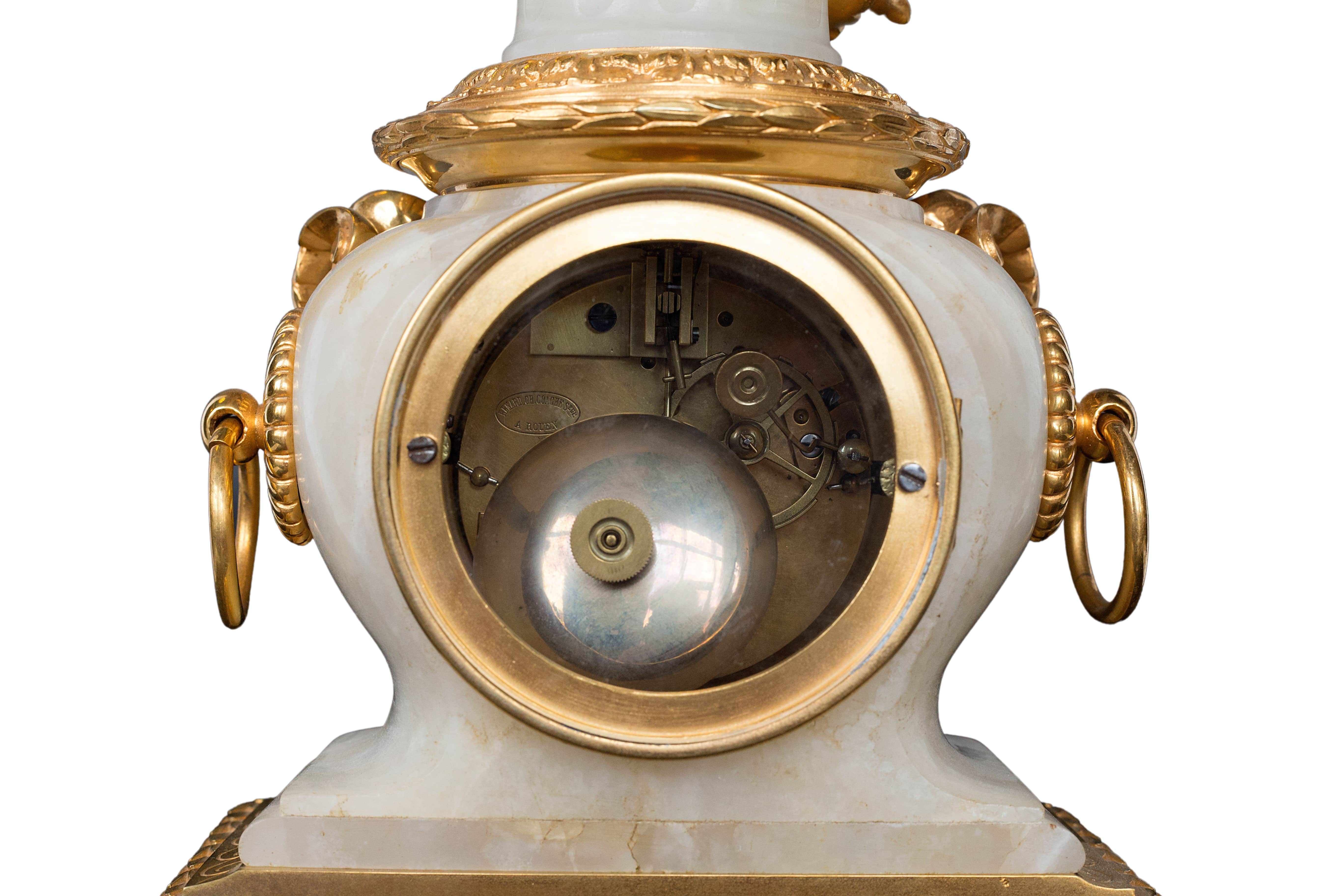 Antique French 19th-century Ormolu white marble mantel clock