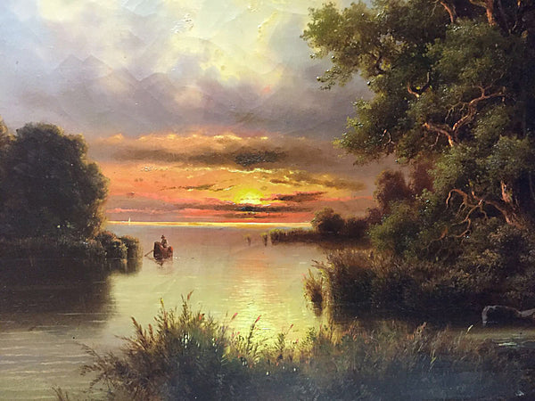 Pintura de Lev Lvovich Kamenev (1833-1886) óleo sobre lienzo “Paisaje forestal con río al atardecer”