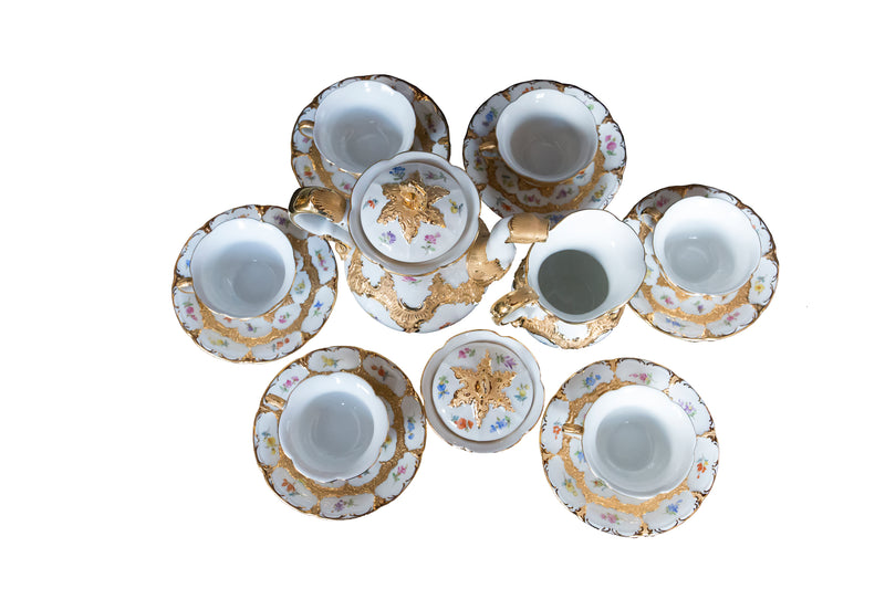 Antiguo neobarroco "Royal B&amp;X Englisch" de la fábrica de Meissen juego de té de porcelana pintado a mano