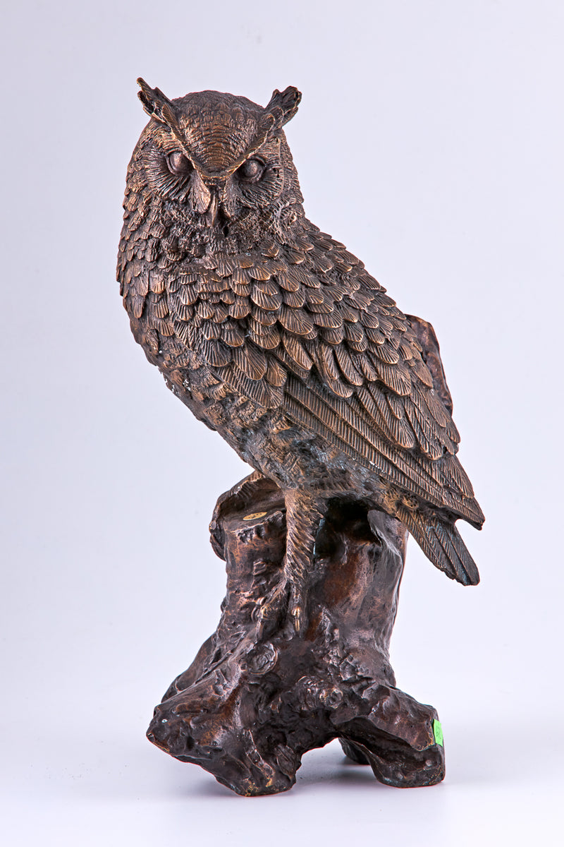 Art Deco patinated bronze sculpture of an owl by Dave Russell