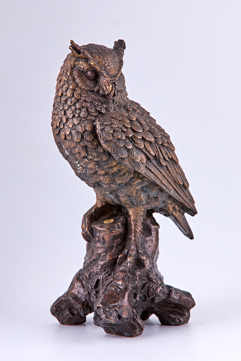 Art Deco patinated bronze sculpture of an owl by Dave Russell