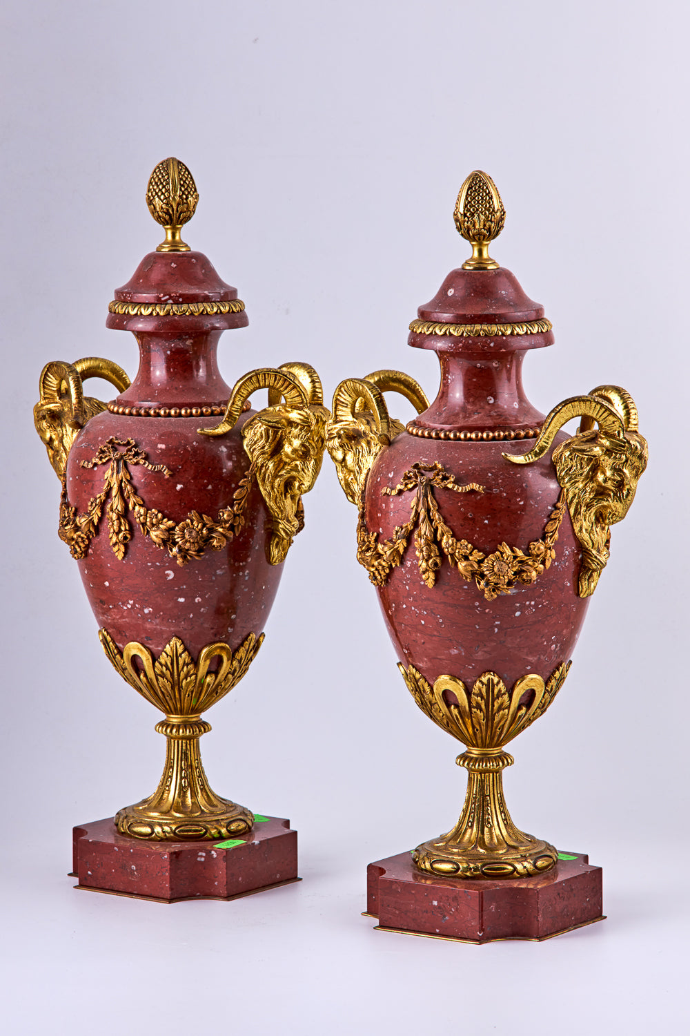 Pair of Neoclassical Style Gilt bronze and marble decorative urns