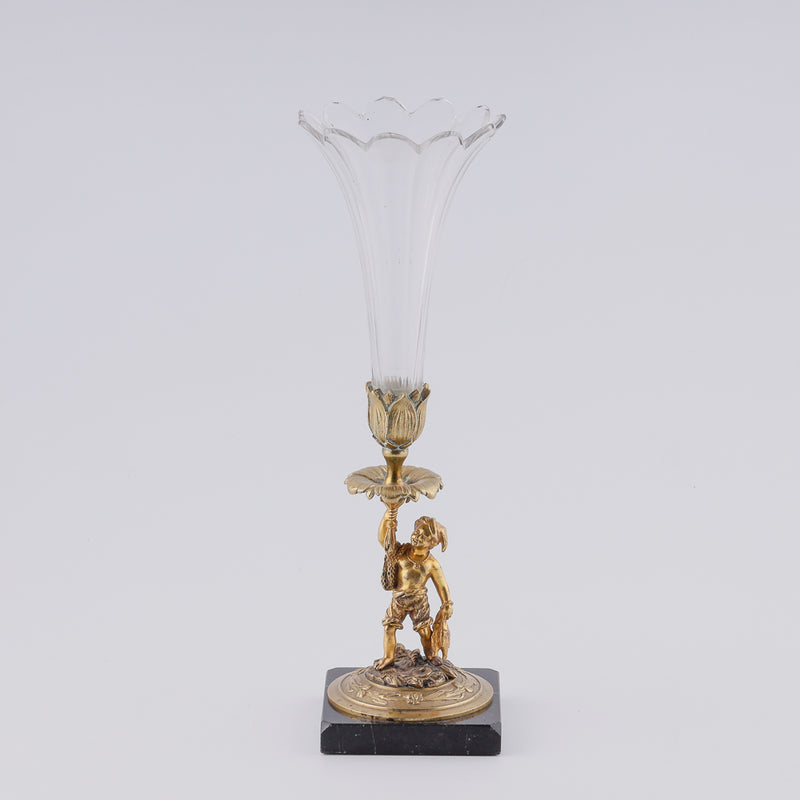 Antique crystal vase with neopolitan fisherman on a bronze plinth