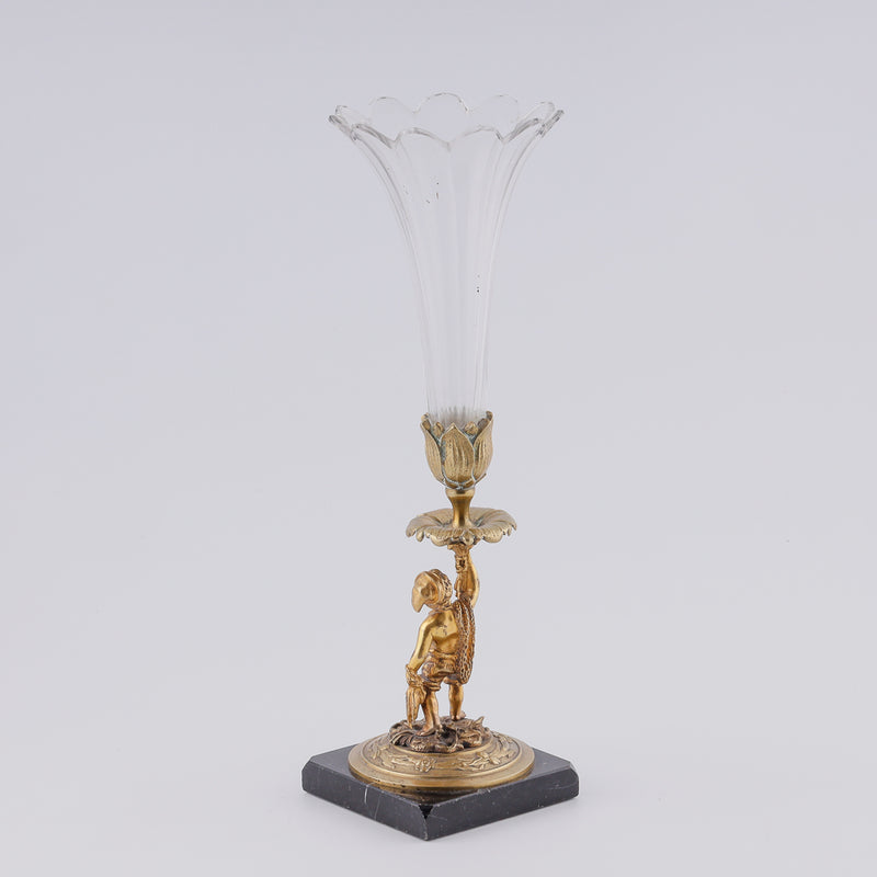 Antique crystal vase with neopolitan fisherman on a bronze plinth