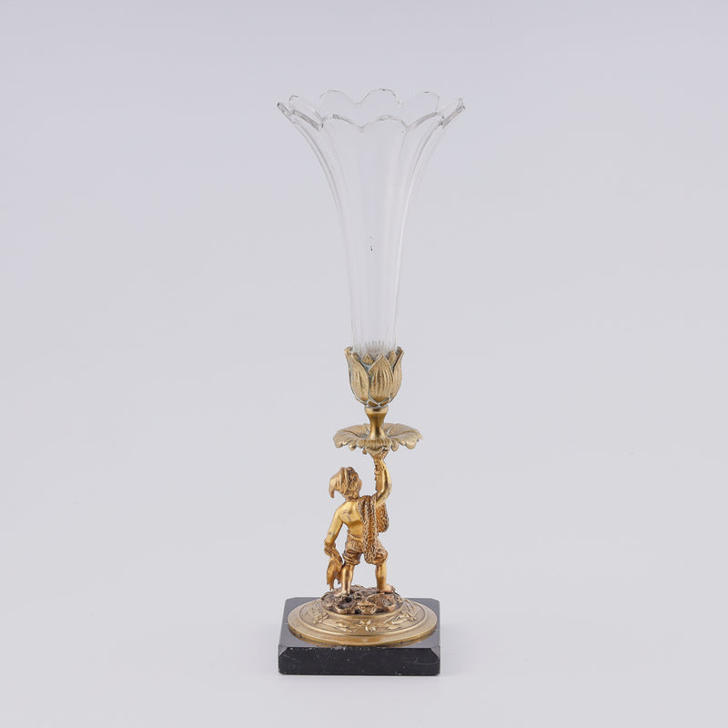 Antique crystal vase with neopolitan fisherman on a bronze plinth