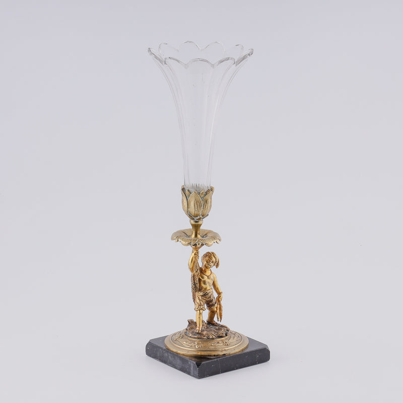 Antique crystal vase with neopolitan fisherman on a bronze plinth
