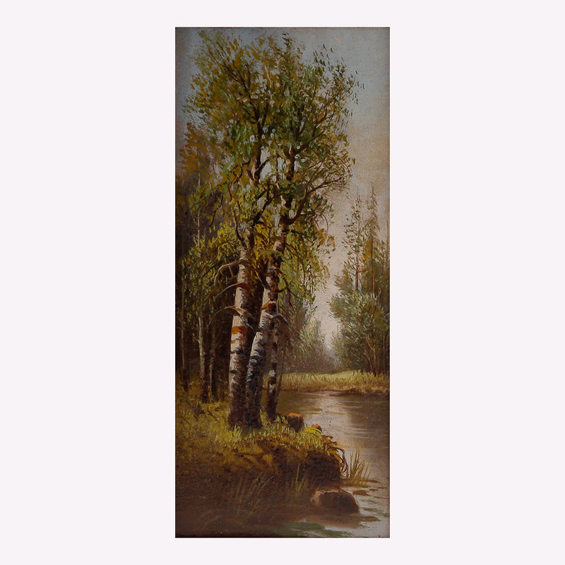 一對以森林和小溪為主題的室內風景畫。
