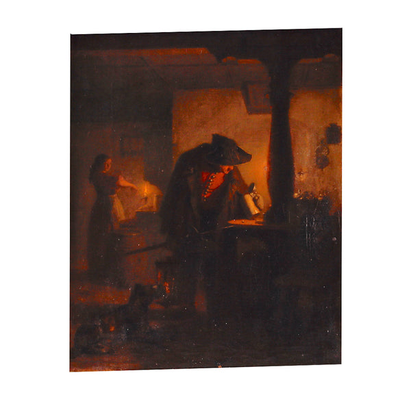 Pintura de género antiguo que representa a un hombre bebiendo.
