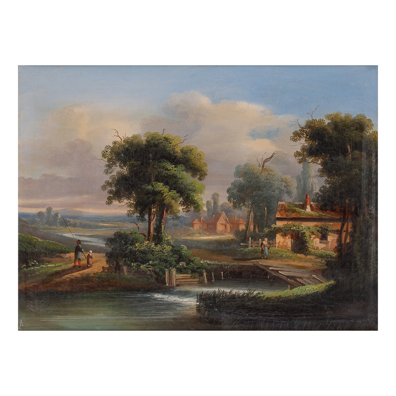 Pair of rural scenary paintings in gold plated frames